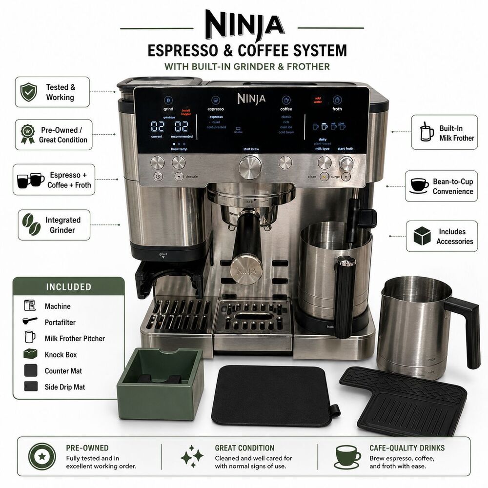 Ninja Luxe Cafe Premier ES601 3-in-1 Espresso Coffee Cold Brew Grinder + Extras